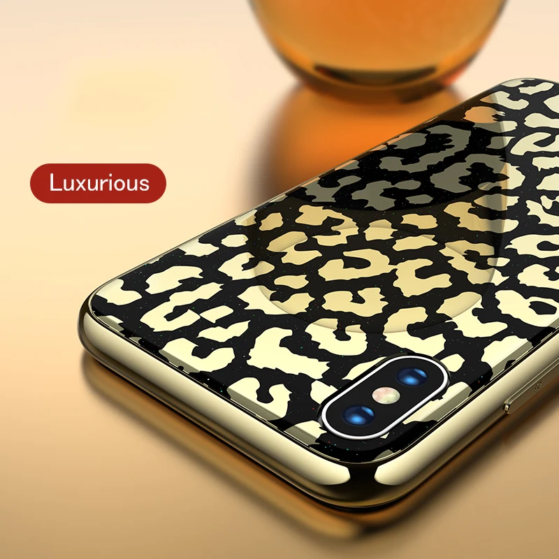 Роскошный Леопардовый стеклянный чехол для телефона iPhone X XR Xs Max покрытие твердый