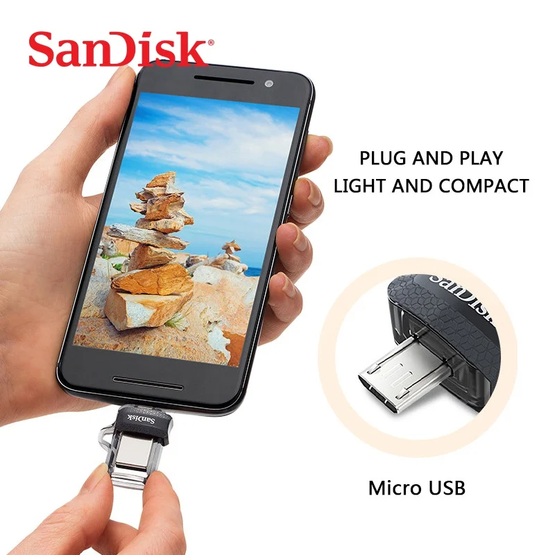 USB 3 0 флеш накопитель для OTG устройств Sandisk двойной 32 Гб 64 128 ГБ высокоскоростной 256