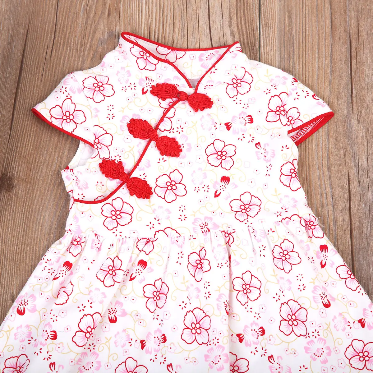 Платье-Ципао в китайском стиле с цветами красного и синего цвета | Детская одежда