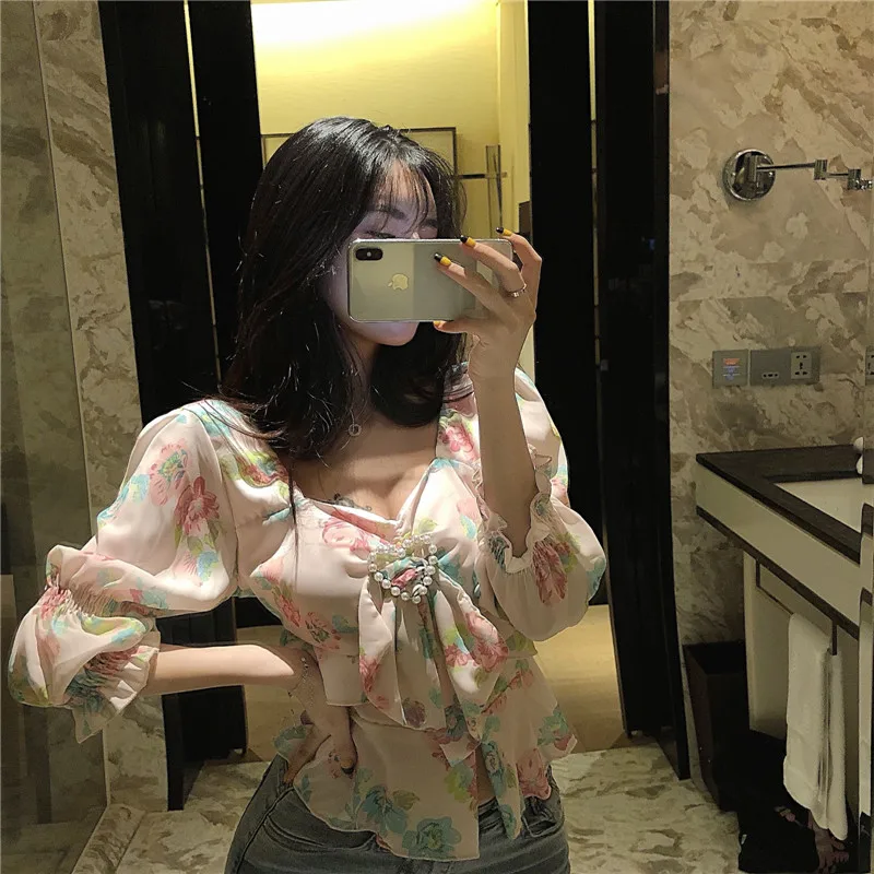 Lychee/винтажная женская блузка с цветочным принтом и галстуком-бабочкой для