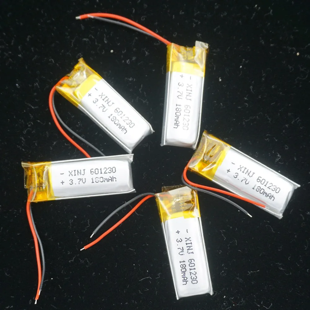 

5pcs 3.7V 180 mAh 601230 Polymer Li Lipo Battery For Record Pen Car Camera DVC DVR Headphones Bluetooth Earphone Speaker Glasses