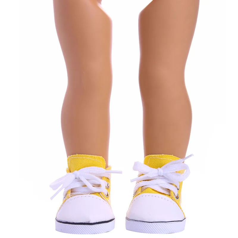 18inch Dolls yellow Canvas Lace Up Sneakers Shoes for Doll Accessory m177 | Игрушки и хобби