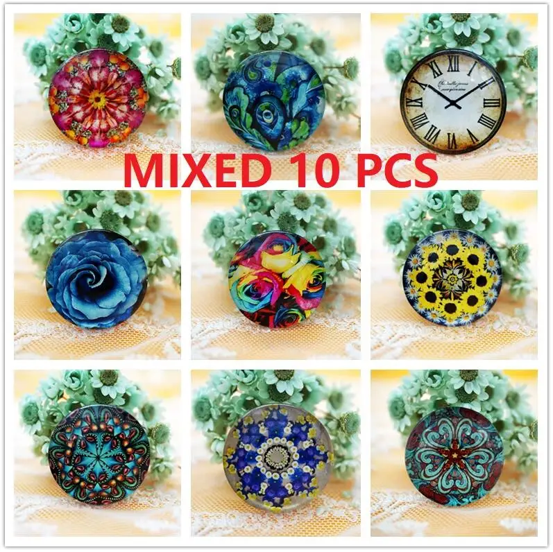 MIXED 10 PCS 10 шт./лот, Круглый, 8 мм, 10 мм, 12 мм, стеклянный кабошон для изготовления браслета, ожерелья, ювелирное изделие для женщин,, серьги, булавки, брошь, поставка рукоделия - Цвет: MIXED 10 PCS