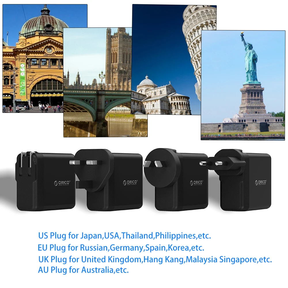 ORICO глобальное портативное USB зарядное устройство 4 порта дорожное с конвертером