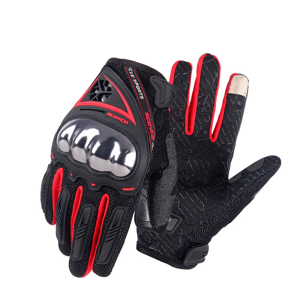 red gloves SCOYCO Новые перчатки с защитой суставов для moto rcycle Guantes de moto дышащая портативная ручка с сенсорным экраном Airsoft скутер MBX moto r перчатки - Цвет: red gloves