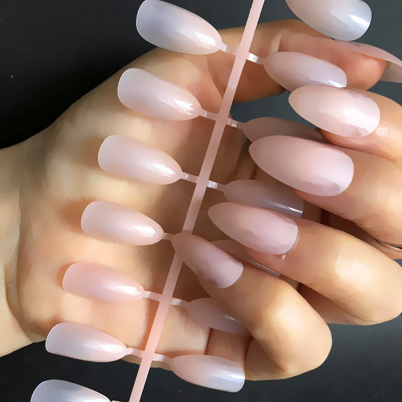 24pcs/bag Nude Meat Shiny Fake Nails for daily wear On the Nail Tree Fashion Stiletto False Sharp Curve Simply | Красота и здоровье