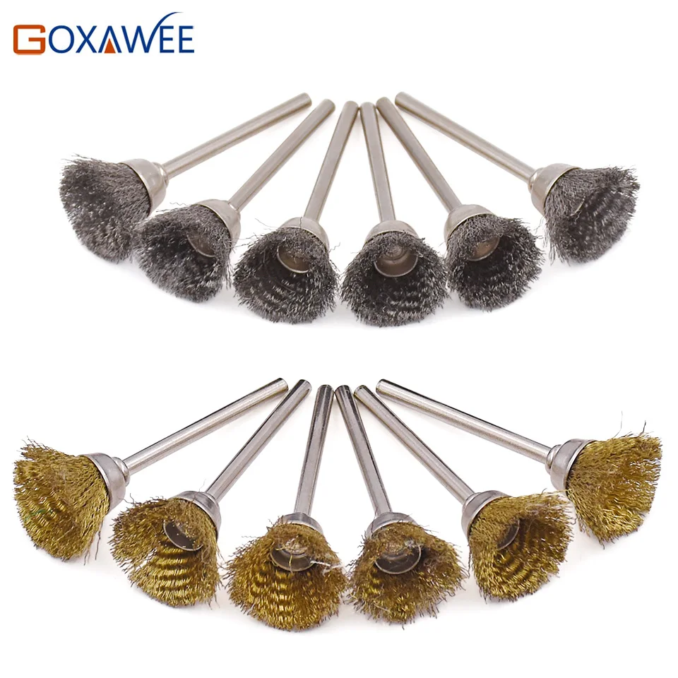 

GOXAWEE 10PCS Steel Brass Wire Brush Polishing Wheels Abrasive Tools For Dremel Tools Accessories Cup Brush Rotary Tools