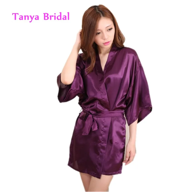 V Neck Bridesmaid Robe Beach Purple Mini Half Sleeve Satin Dress with Sashes | Свадьбы и торжества