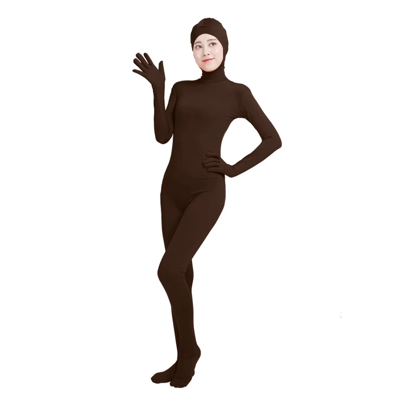 Dark Brown Ensnovo, унисекс, косплей, Zentai, костюмы для женщин и мужчин, для взрослых, с открытым лицом, на все тело, спандекс, зентай-костюм, черный, боди, костюмы для косплея - Цвет: Dark Brown
