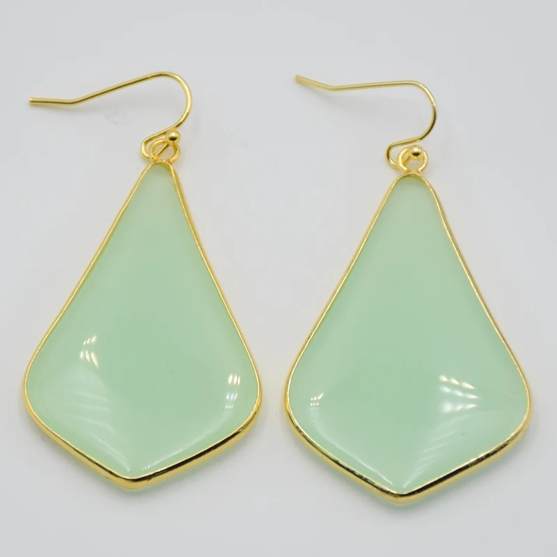 Женские серьги-подвески в этническом стиле, Длинные Зеленые Серьги с геометрическим узором, кусочки из натурального розового кристалла, цвет золото, 52 х31 мм