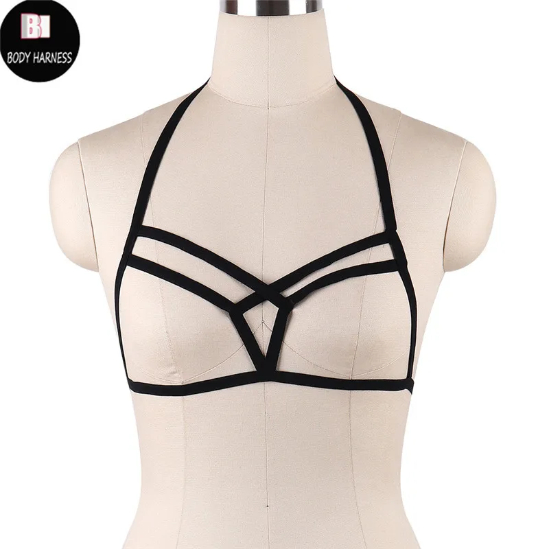 

Черная обвязка для тела Harajuku крест бандаж ремни боди Фетиш клетки одежда Открытая грудь бюстгальтер портупея Бюстгальтер Сексуальное бель...