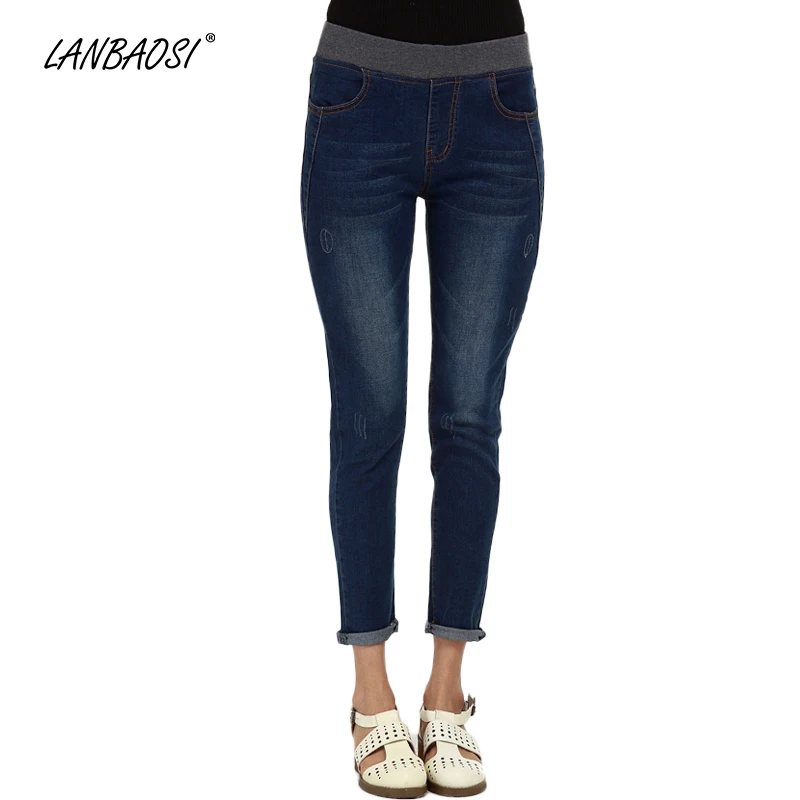 Женские джинсы с эластичным поясом LANBAOSI повседневные обтягивающие джинсовые