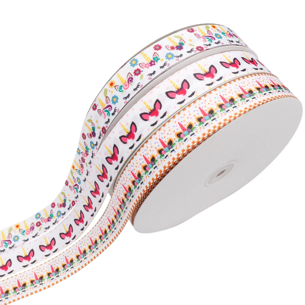 

5Y Unicorn Grosgrain Ribbon 25mm Flowers Printed Ribbon For Bows Festival Party Decor DIY Gifts Wrapping Accessories