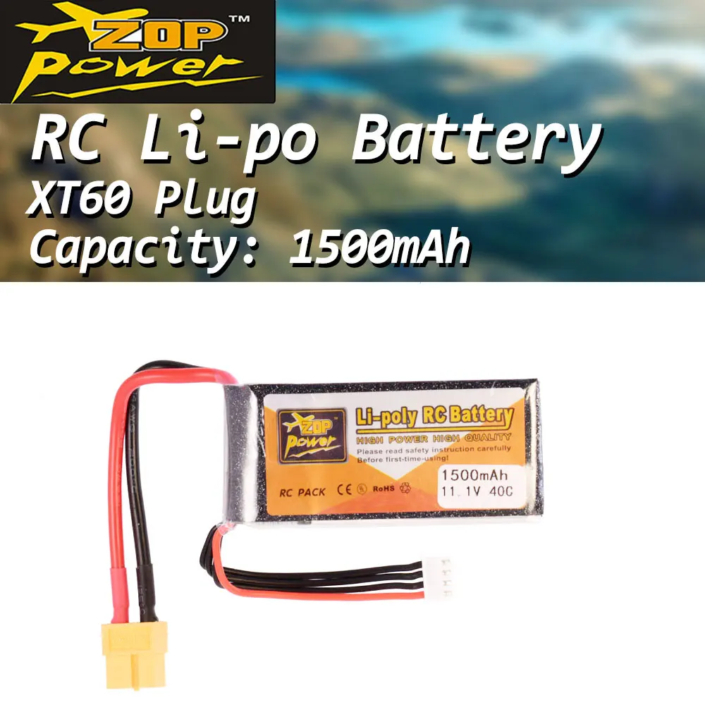 ZOP Power 11.1V 1500mAh 40C 3S Lipo Battery XT60 Plug Replacement battery For RC Racing Drone Helicopter Car Boat Model
