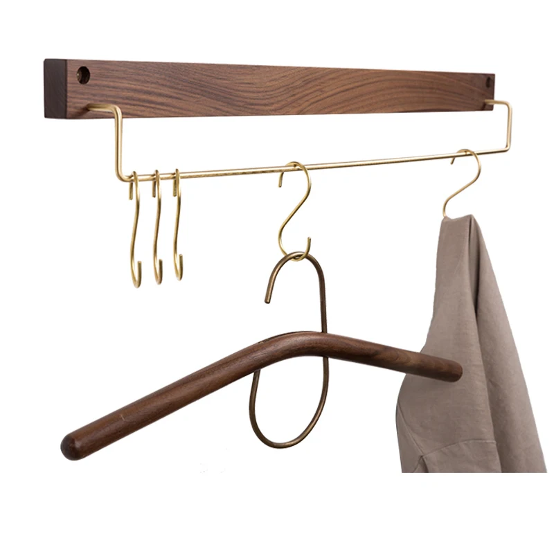 Wall Hook Wooden Clothes Hangers + Brass Towel Rack Hanging Ear Cup Hat S Key Storage Organizer Home Kitchen. | Дом и сад