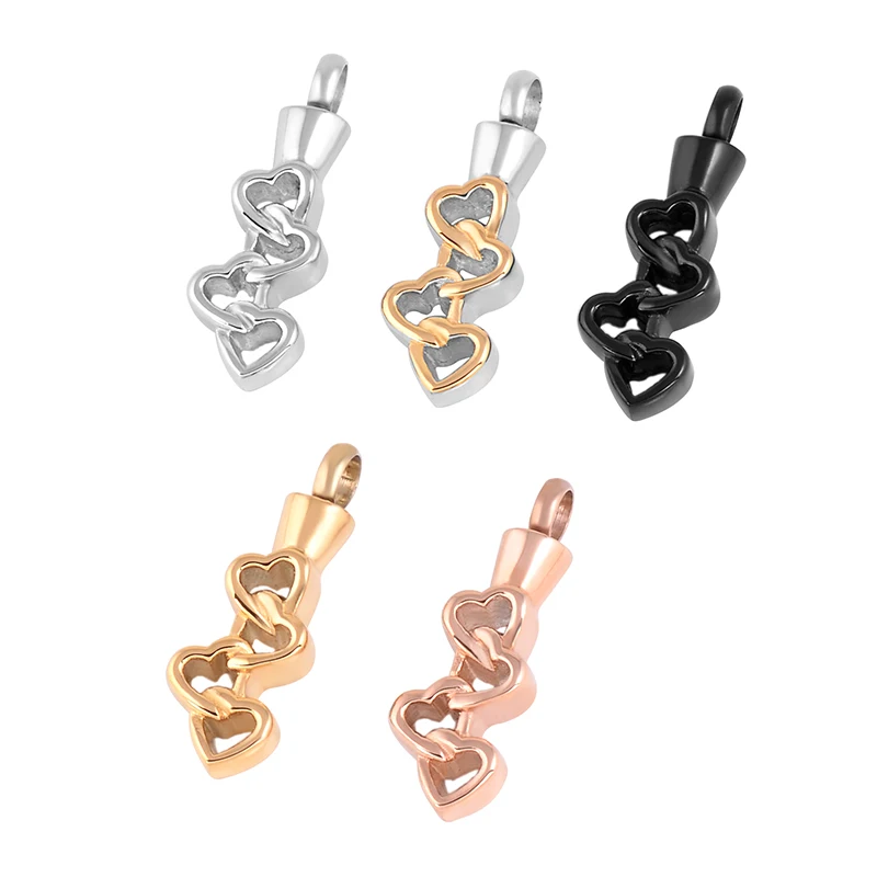 

IJD9653 Stainless Steel Memory Two Double Heart Cremation Keepsake Pendant Suitable for Ashes Urn Necklace Jewellery