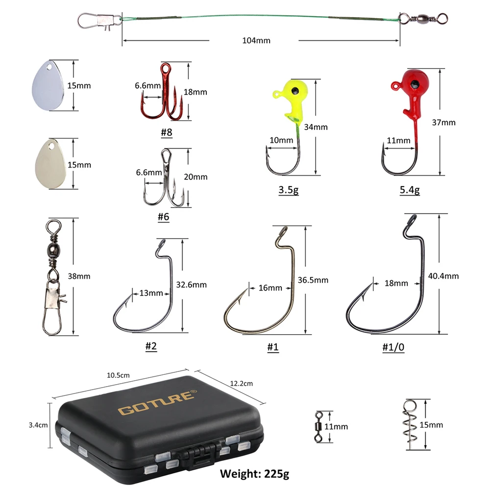 Goture 128 штук приманки набор рыболовных аксессуаров для техасской снасти с