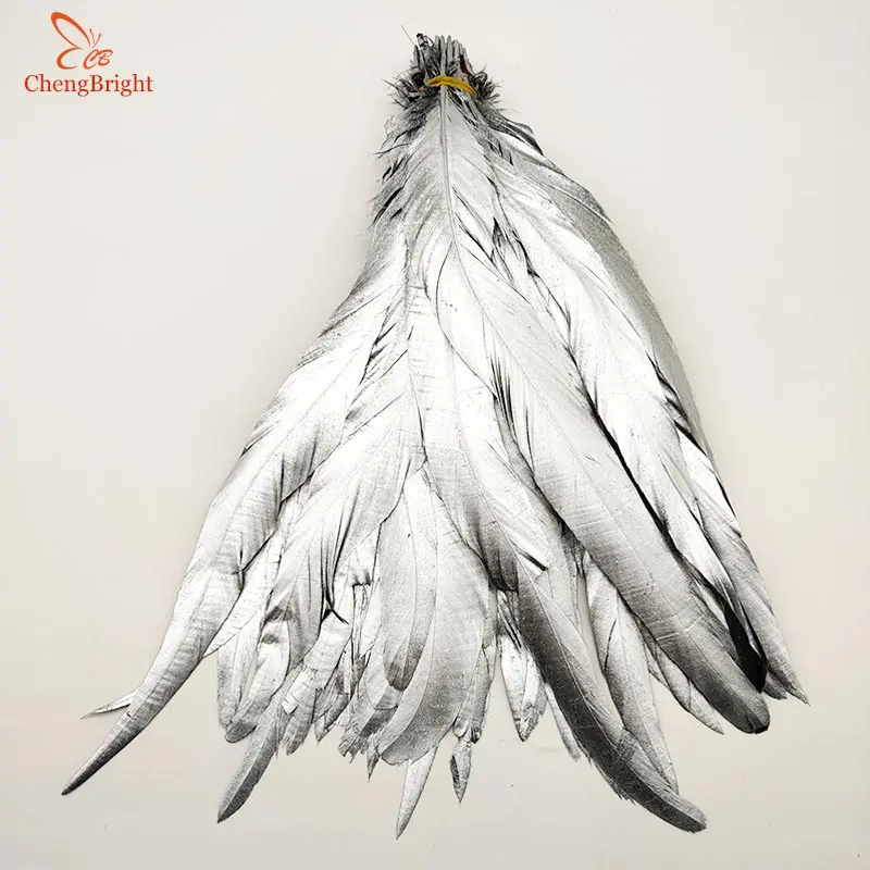 ChengBright 50 шт Серебряные натуральные перья хвоста петуха Сделай Сам 30-35 см/12-14