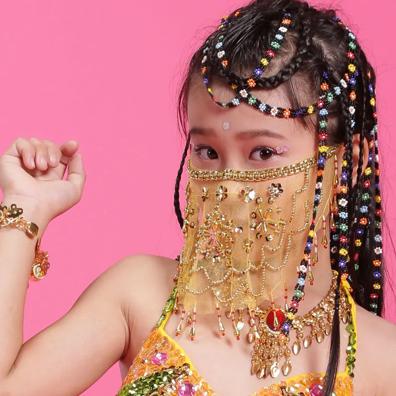 Костюм для девочек танца живота из 3 предметов зеленый/оранжевый (бюстгальтер +