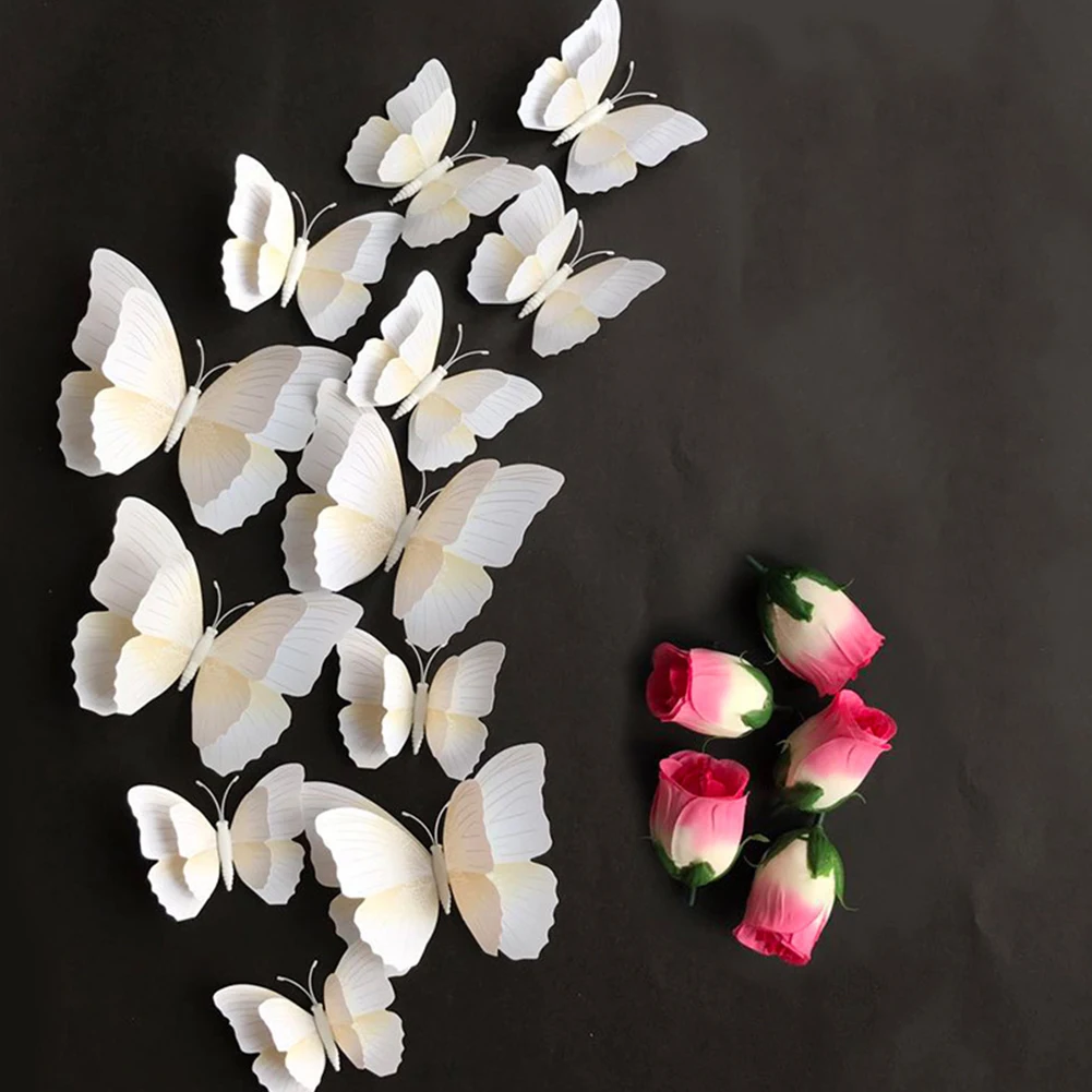 Simulation Butterfly Ornament 12Pcs Pvc White 3D Curtain Decoration Clip On Diy Accessory | Дом и сад