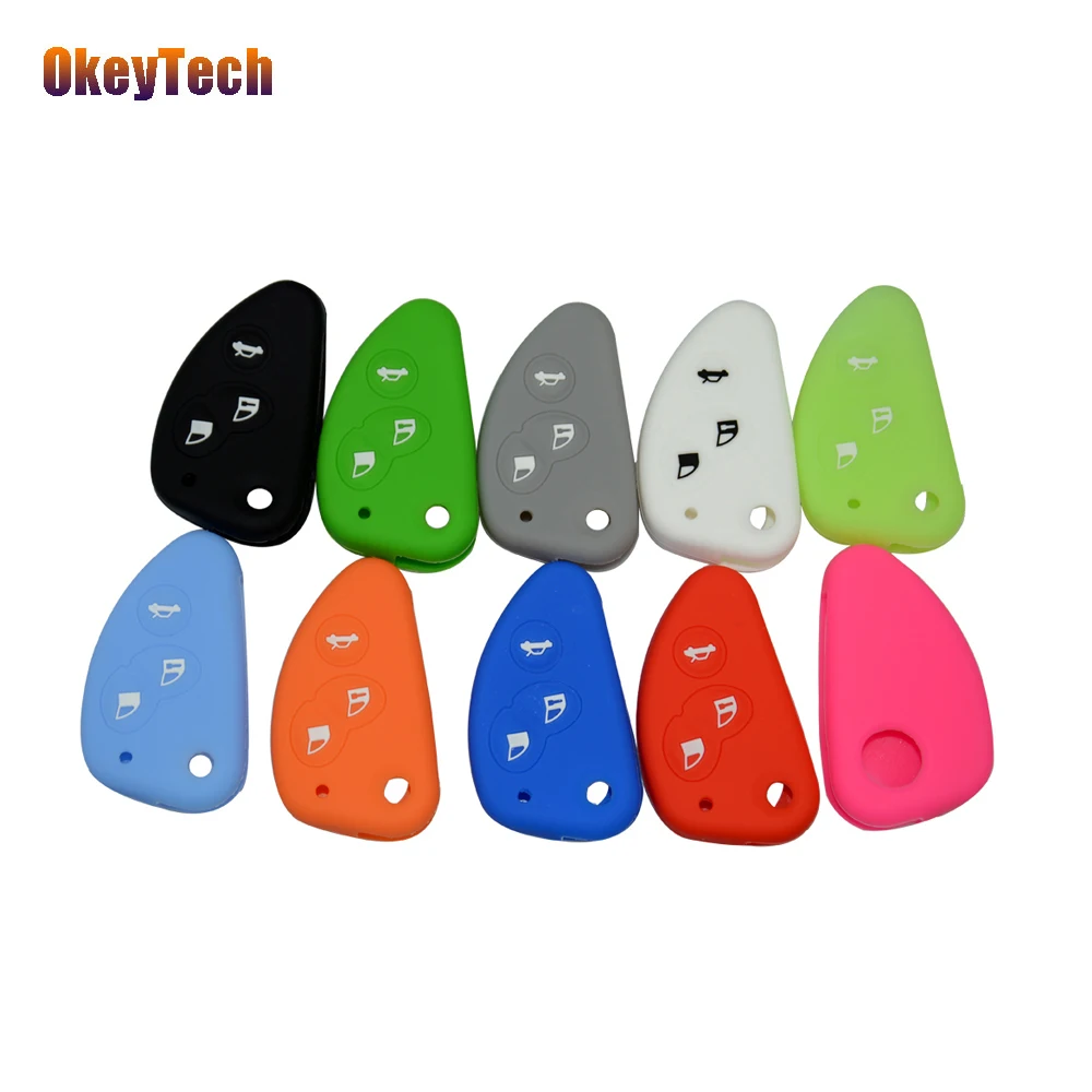 

OkeyTech for Alfa Romeo 147 156 GT Giulietta Silicone Rubber Car Key Case Flip Folding 3 Button Protector Cover Bag Fob for Alfa