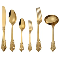 1pcs luxury golden dinner set vintage western gold plated cutlery stainless steel knife fork silver dinnerware silver flatware