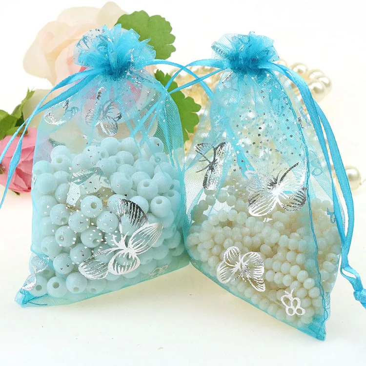 Butterfly Lake Blue Bronzing Organza Упаковочные ювелирные сумки маленькие упаковочные мешочек