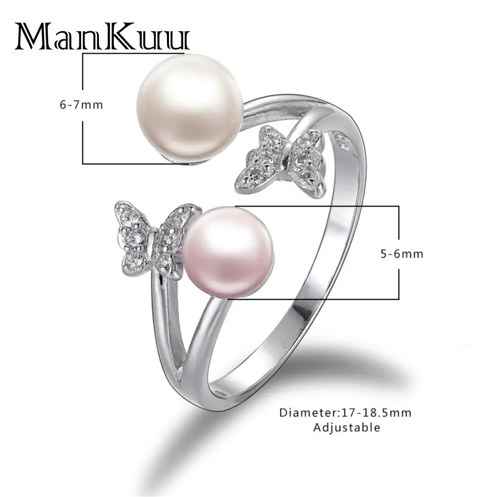 ManKuu Trendy Fashion Pearl Ring Natural 5-7mm Round 925 Sterling Silver Butterfly For Women Wedding Anniversary | Украшения и