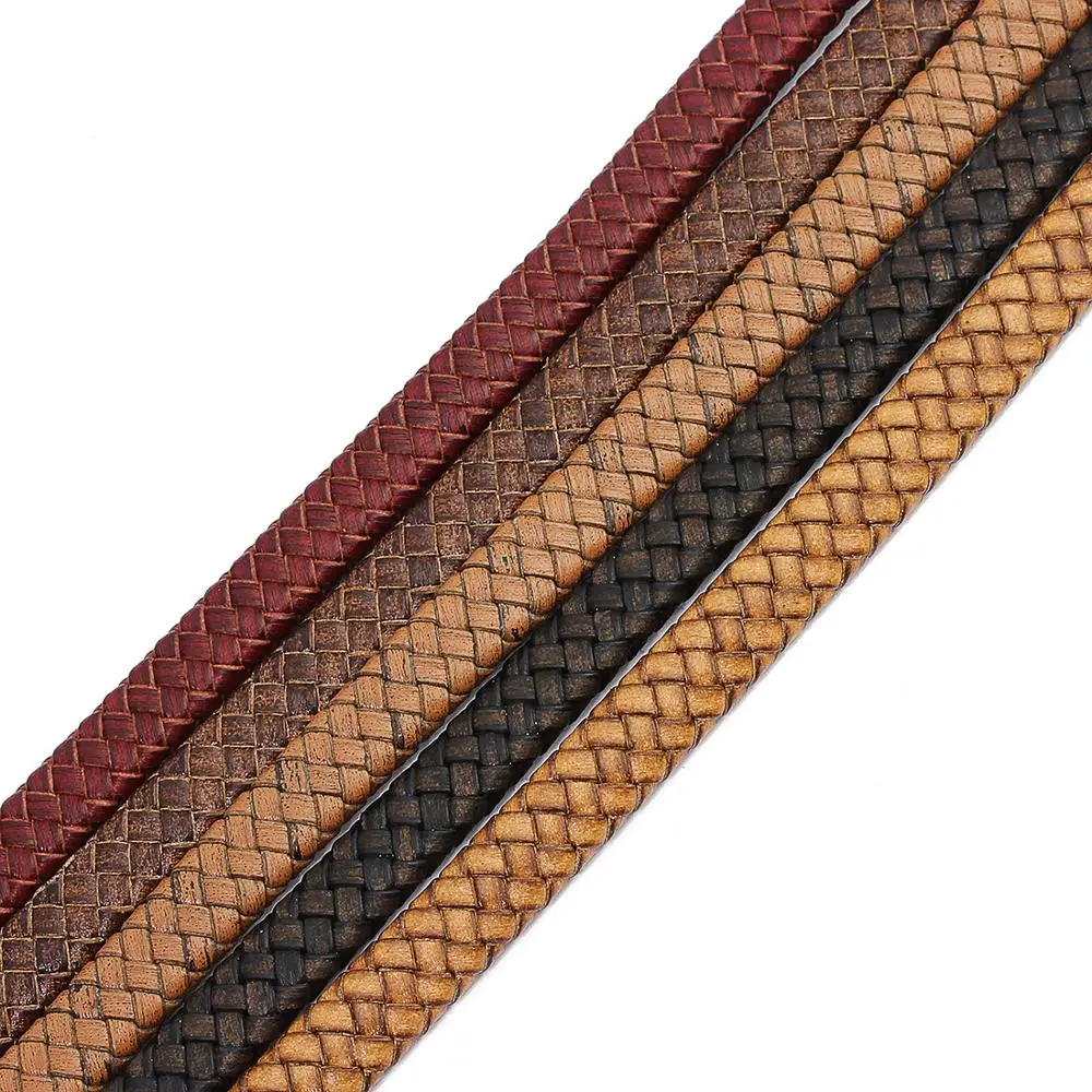 

1Yard/lot Genuine Flat Wide Braided Genuine Leather Cords Ropes 12mm 10mm fit Wrap Necklace Bracelet DIY Jewelry Making Findings