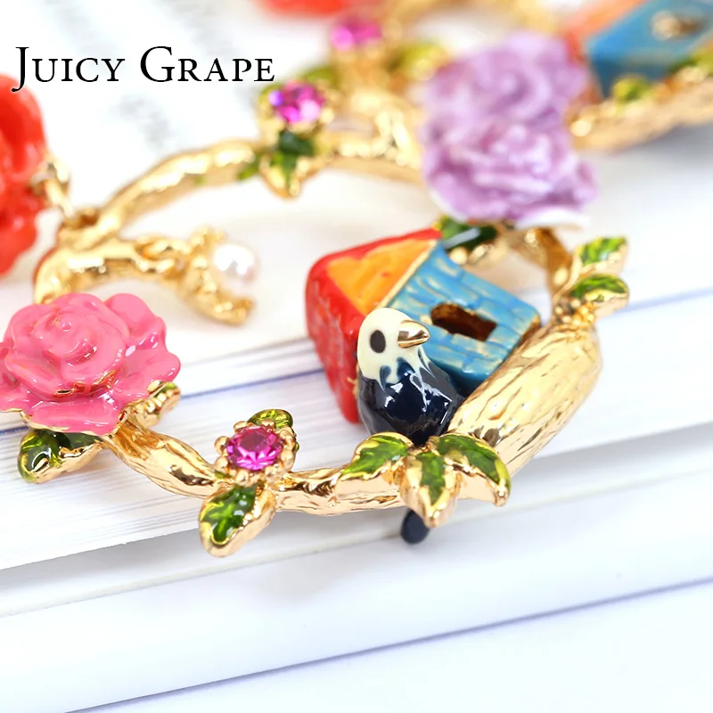 

Juicy Grape Hand Painted Enamel Glaze Earrings Flower House birds Earrings Enamel Craft Stud Earrings Fashion Jewelry Women