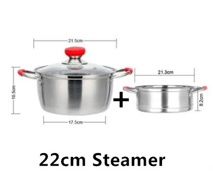 22cm Steamer Новая коллекция Нержавеющая сталь один/два Слои Пособия по кулинарии горшок посуда для готовки термостойкая газовая, индукционная плита прочный суп горшки - Цвет: 22cm Steamer