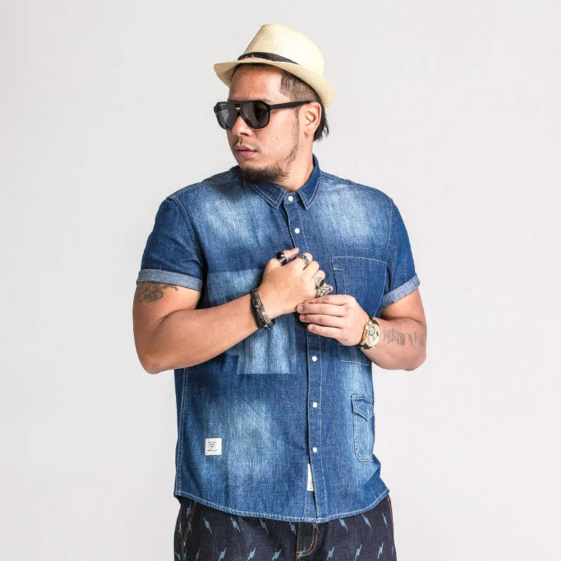 Моды для мужчин shirt2017summer хип-хоп мужчины джинсовые рубашки с коротким рукавом