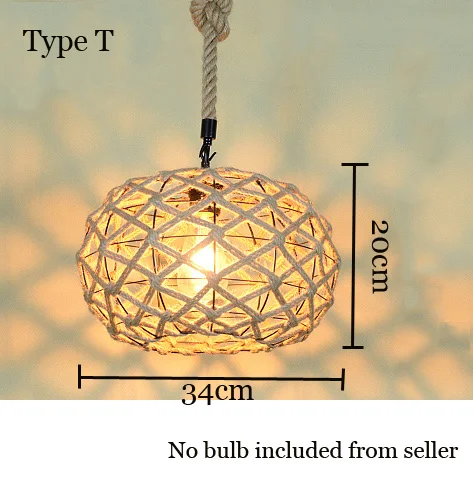 Type T no bulb Лофт подвесной светильник Ретро Промышленность веревка пеньковая одежда Hotpot Ресторан Интернет Бар Кафе светильник столовая с декоративной отделкой люстра - Цвет корпуса: Type T no bulb