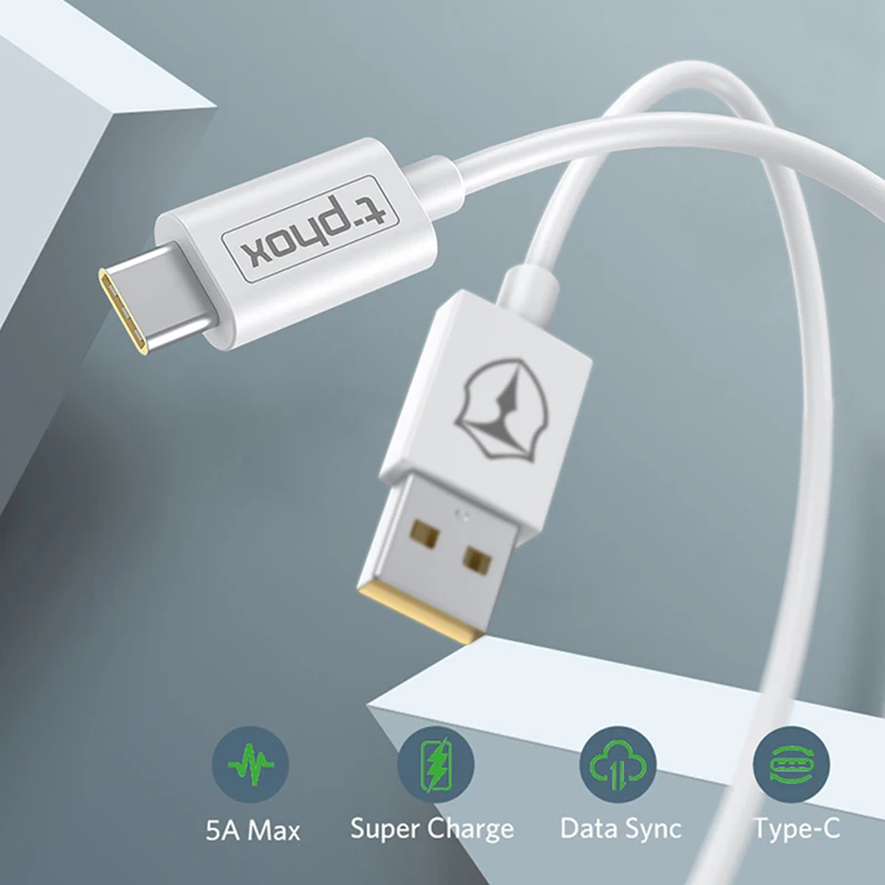 T phox 100 см 5A USB Type C кабель Supercharge для HUAWEI P30 P20 Pro Oneplus 6T передачи данных C|Кабели