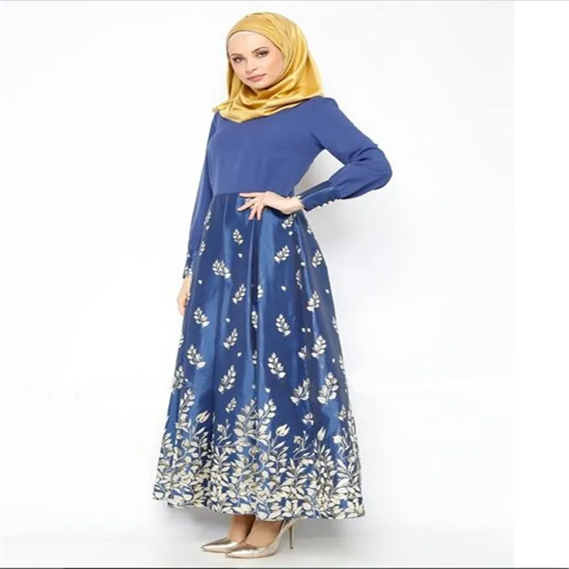 Абайя мусульманское Женское Платье макси с длинным рукавом цветочным принтом
