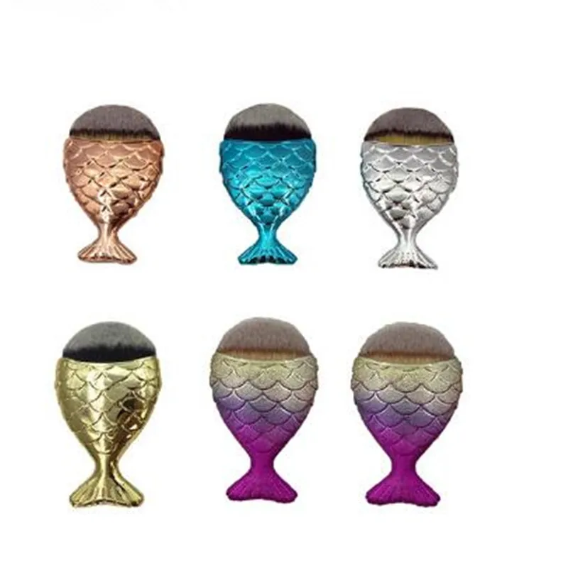 1Pcs Professional Mermaid Shape Makeup Brush Powder Blush Foundation Cosmetic Fish Tools 5 Colors Fishtail Brushes | Красота и