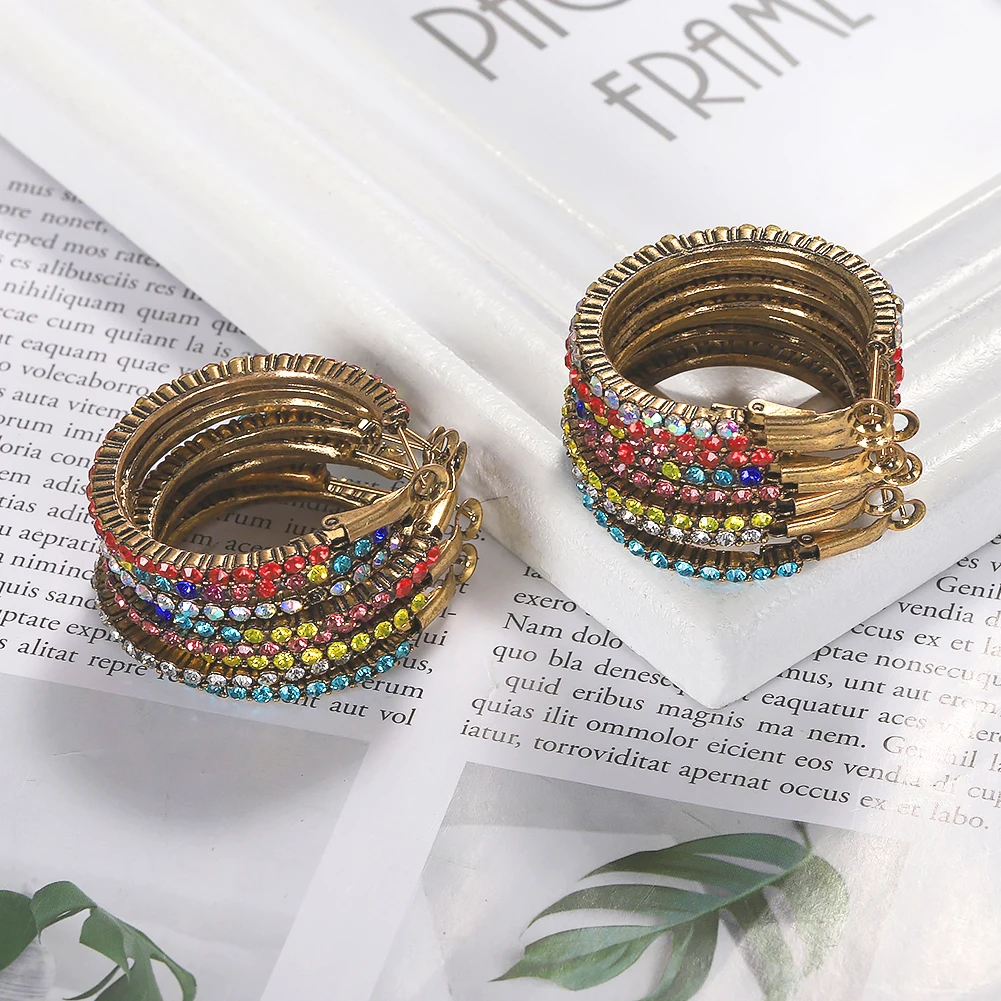 Boho акриловые хрустальные круглые серьги-кольца для женщин цветные ювелирные изделия очаровательные серьги свадебные подарки высокого качества