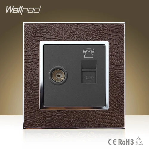 

Hot Selling Wallpad Luxury TV RJ11 Socket Goats Brown Leather Cover Television Telephone Jack Wall Socket Free Shipping