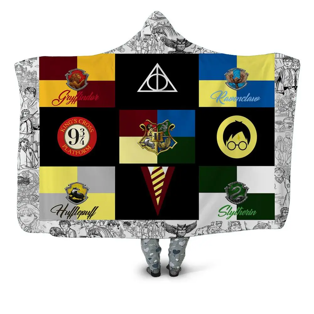 HBKH1295 Hufflepuff, 3D принт, плюшевое, для дома, офиса, текстиль, с капюшоном, одеяло для взрослых и детей, моющееся, теплое, Флисовое одеяло для кровати - Цвет: HBKH1295