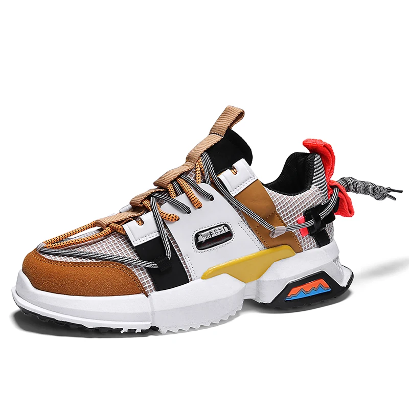 New Tide Men Running Shoes Hand Made PU Upper Men Chunky Sneakers Breathable Platform Shoe Vintage Tennis Chaussures Hombre
