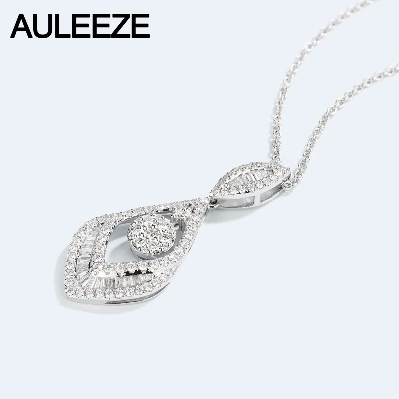 AULEEZE роскошное 0 89 cttw Настоящее бриллиантовое ожерелье 18K белое золото изумруд с