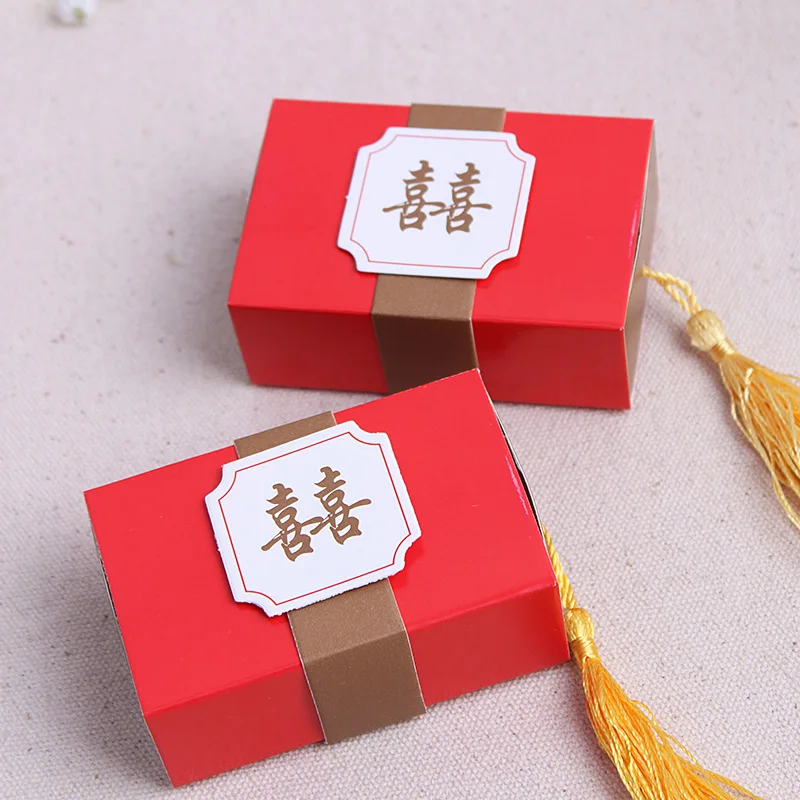 Китайская азиатская тематическая коробка для конфет с двойным Счастье Свадебная