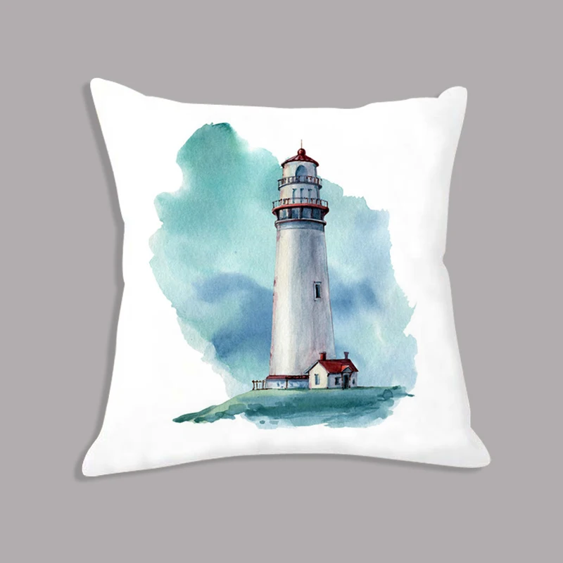

Nordic Style Watercolor Coral Crab Seahorse Lighthouse Printed Cushion Throw Pillow Decorative Cushion For Sofa Home Decor