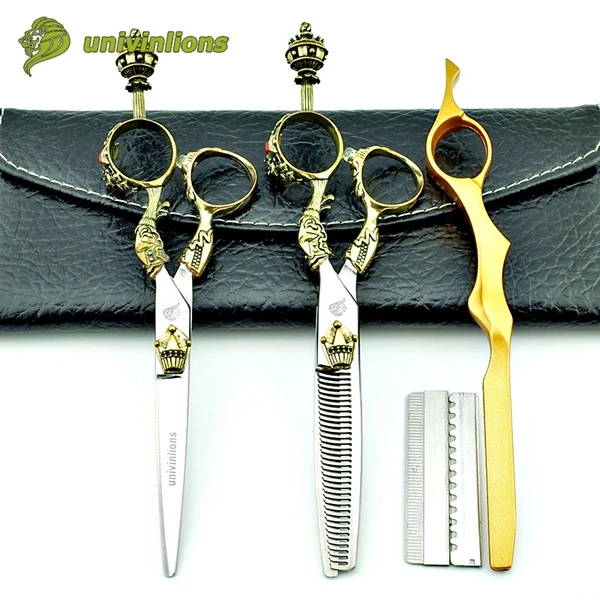 set with razor " king design, высококачественные ножницы для волос, Парикмахерские филировочные ножницы, японская Парикмахерская ножницы coiffure - Цвет: set with razor