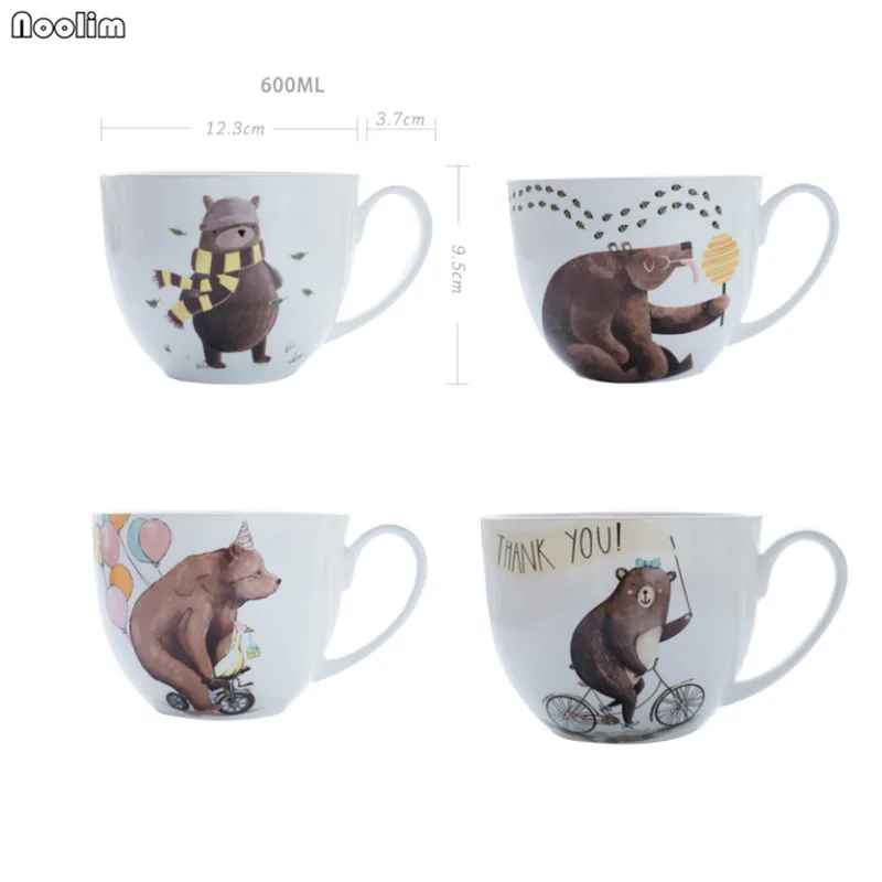 600 ML мультяшный коричневый медведь большой Ёмкость мороженое Кофе чашка большая кофейная кружка с изображениями животных офисная кружка аксессуары для молока и сока