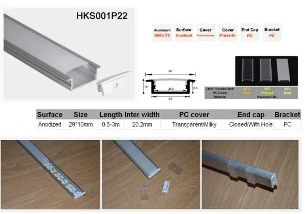 10pcs 1m/pcs LED aluminium channel with milk/clear cover for double row strip light | Освещение