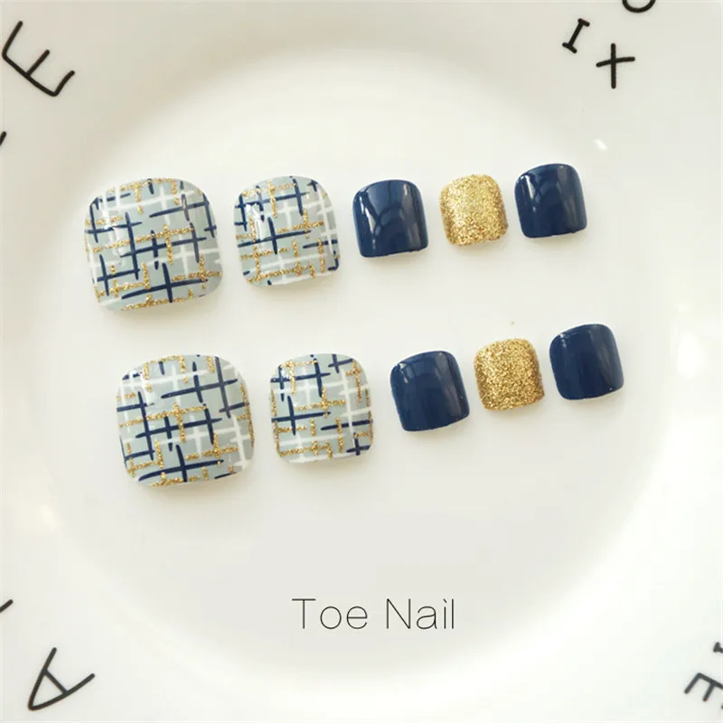 Блестящий Носок дизайн ногтей красочные накладные ногти для пальцев ног полное