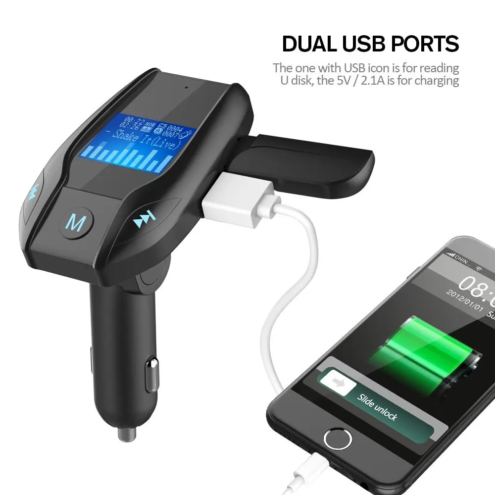 Nulaxy Bluetooth FM передатчик с 1 44 дюймов Экран Dual USB Порты и разъёмы громкой связи