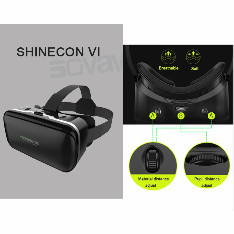 VR Shinecon 6,0 Улучшенный Google Cardboard Виртуальная реальность 3D очки гарнитура Крепление на голову для 4,7-6 'телефон+ Bluetooth геймпад