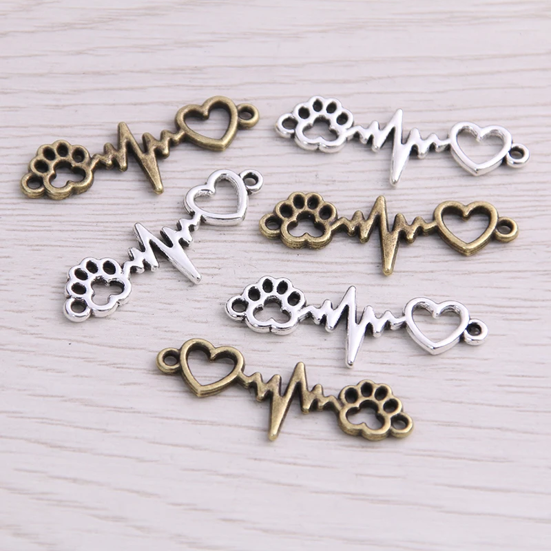 SWEET BELL 18pcs 33*12mm Three Color Love Charms Bear Paw Connector Jewelry Making DIY Handmade Craft DIY